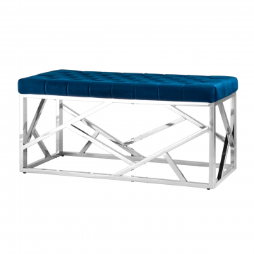 Банкетка-скамейка АРТ ДЕКО велюр синий сталь серебро