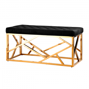 Банкетка-скамейка АРТ ДЕКО велюр черный сталь золото