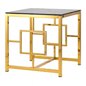 Журнальный столик 55*55 БРУКЛИН стекло smoke сталь золото