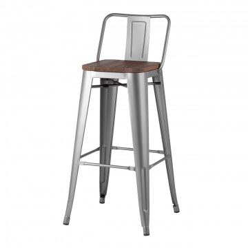 Стул барный TOLIX WOOD со спинкой серебристый матовый