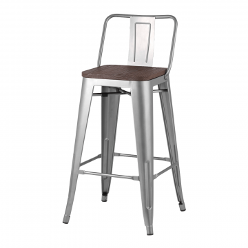 Стул полубарный TOLIX WOOD со спинкой серебристый матовый