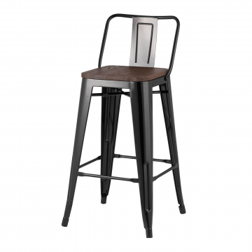 Стул полубарный TOLIX WOOD со спинкой черный глянцевый