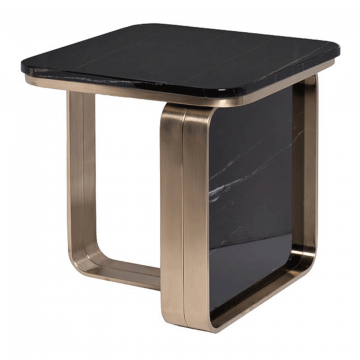 Стол журнальный иск.камень черный/золото 50*50*50см
