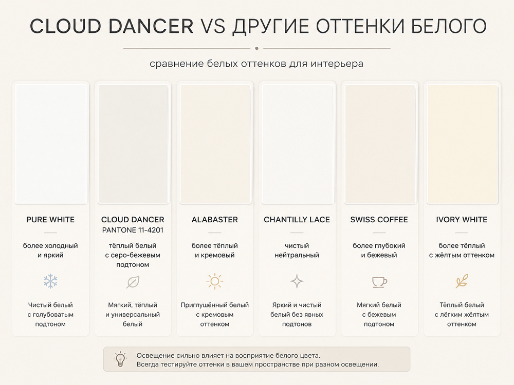 Чем Cloud Dancer отличается от других белых оттенков