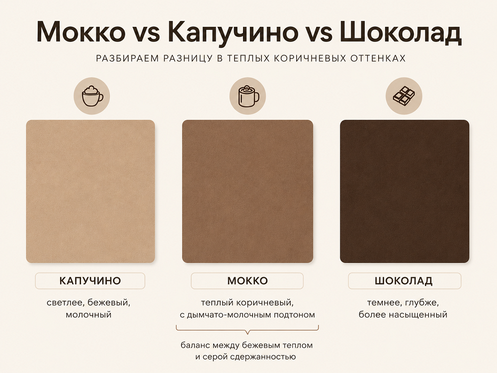 Мокко не скатывается в жаркий песочный бежевый и не уходит в ледяной серый
