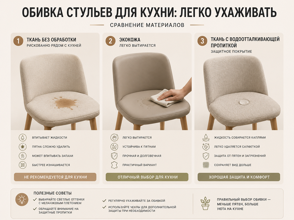 Обивка кухонных стульев должна легко чиститься