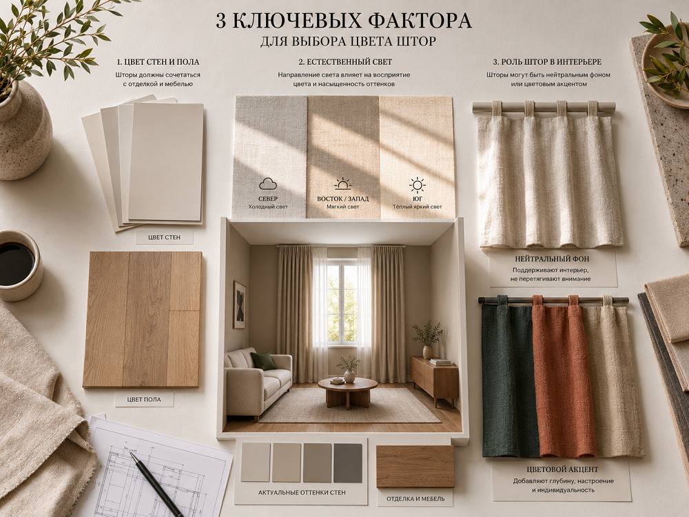 Три ключевых фактора для выбора цвета штор