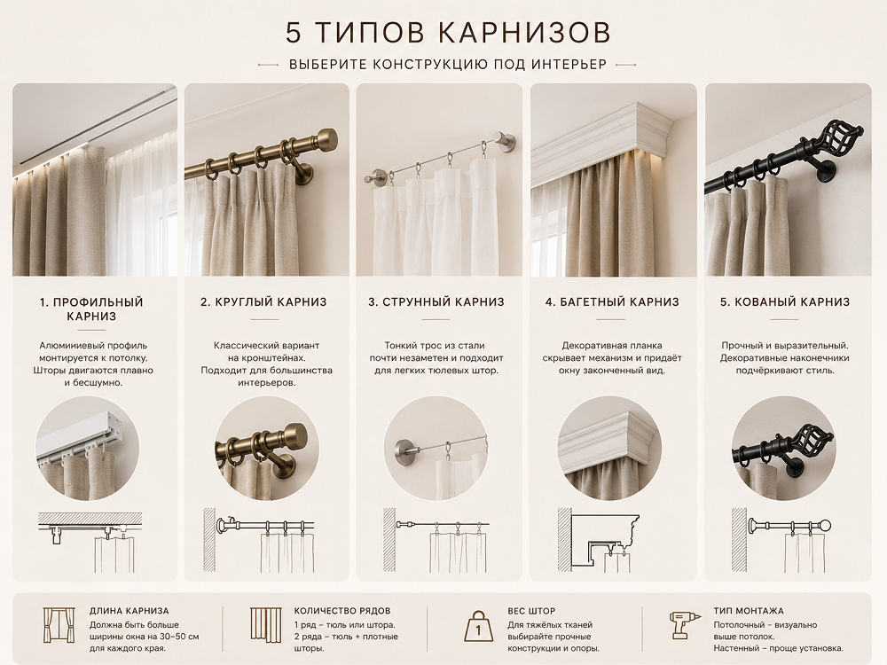 5 типов карнизов для штор