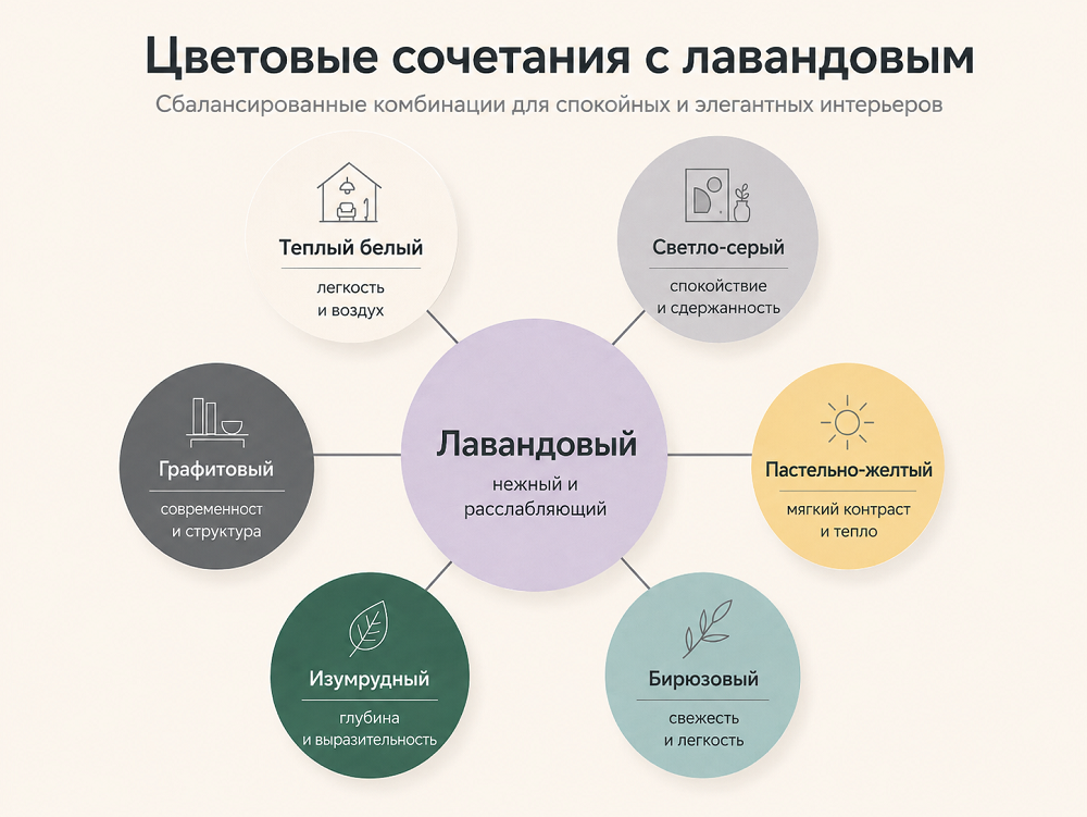 С какими цветами сочетается лавандовый