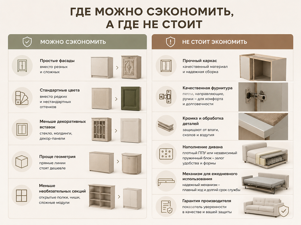 На чем экономить, а на чем не стоит при покупке мебели