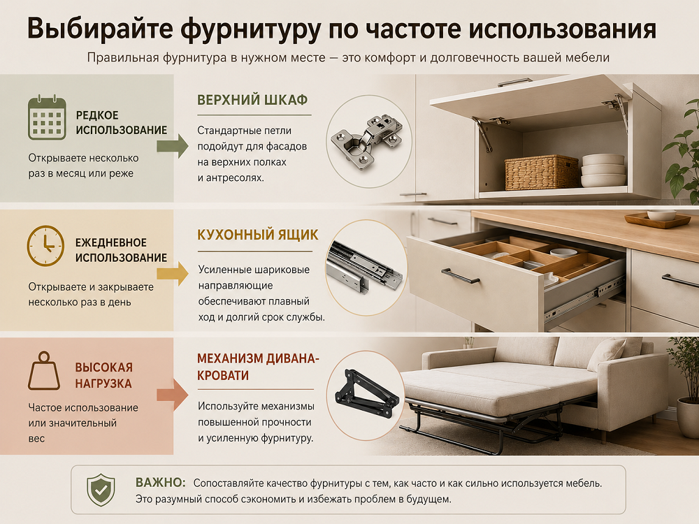 Фурнитура влияет на срок службы мебели не меньше, чем материалы корпуса