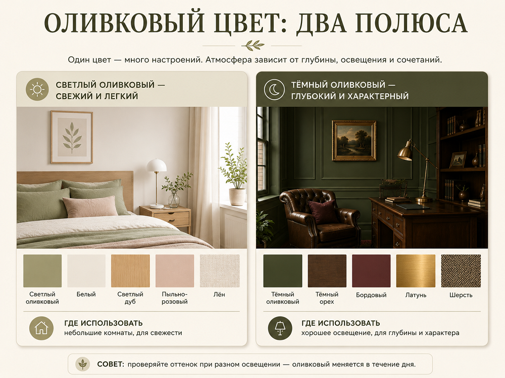 Оливковый не единый тон, а шкала с двумя противоположными полюсами