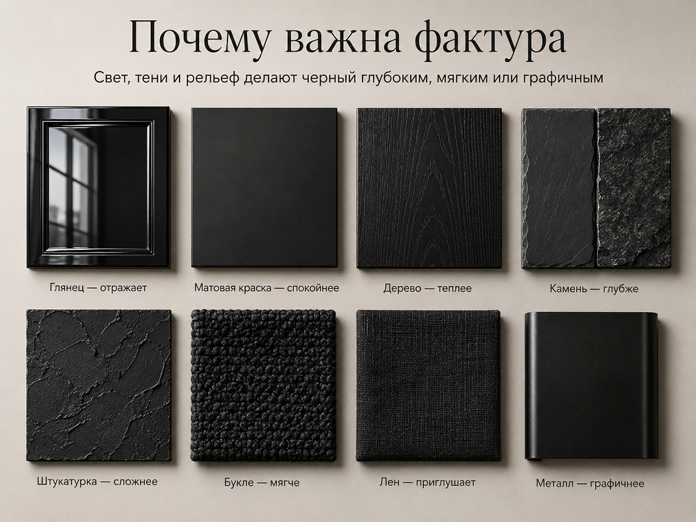 Почему для черного цвета в интерьере важна фактура