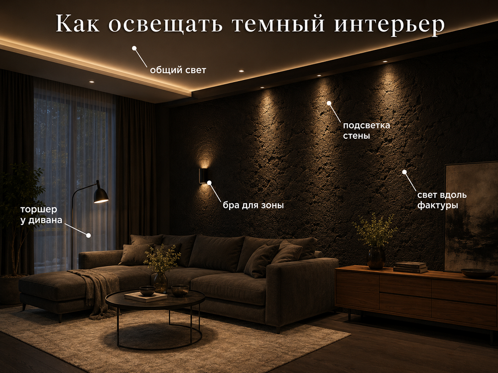 Как освещать черный интерьер