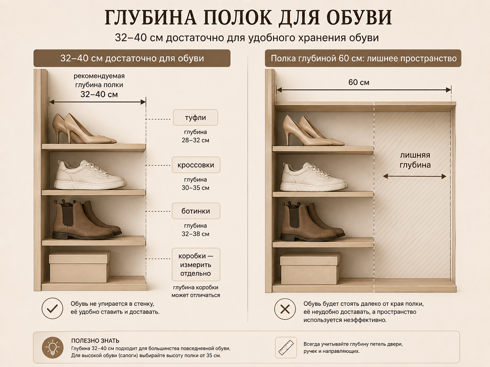 Какая глубина нужна для обуви