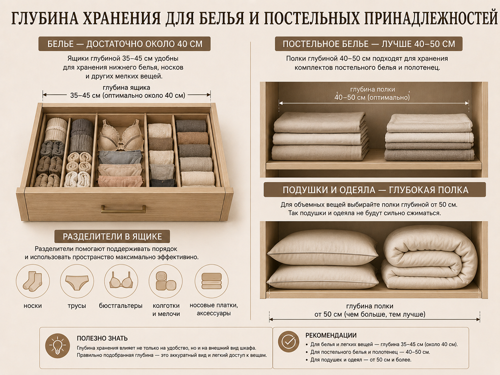 Какая глубина нужна для белья