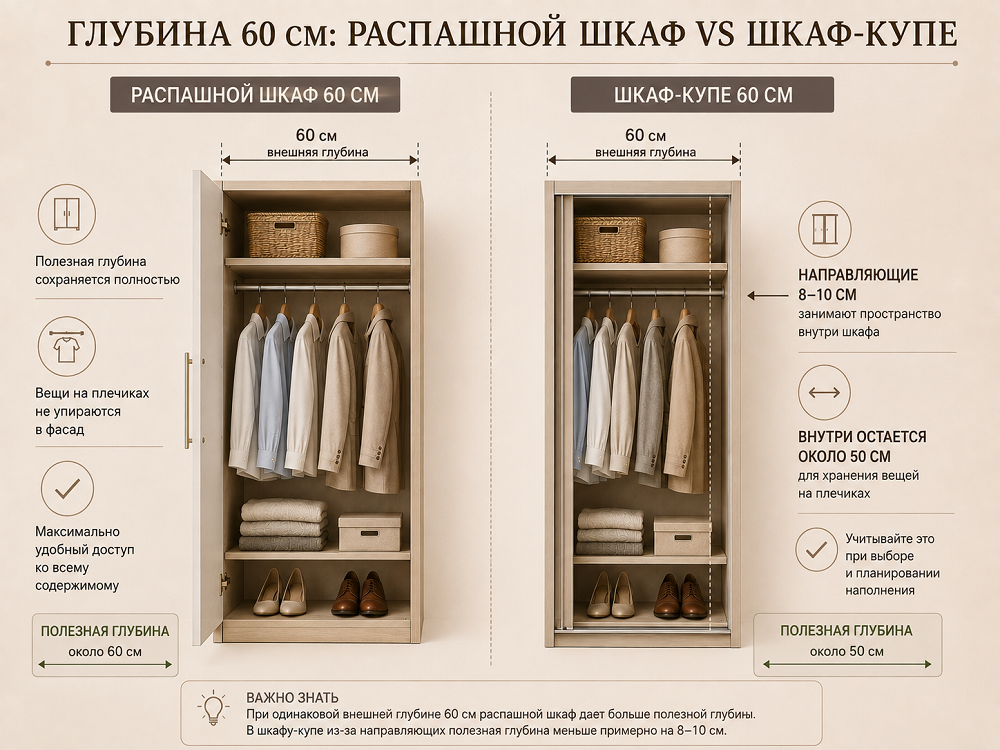 Шкаф-купе глубиной 60 см и распашной шкаф 60 см