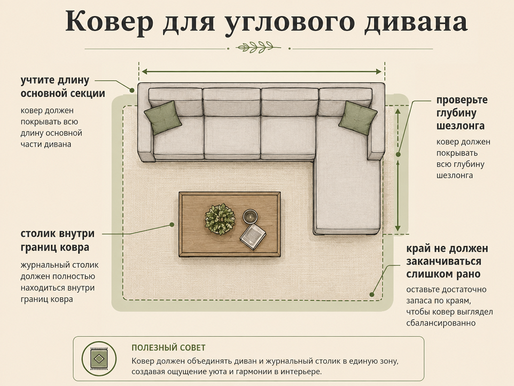 Как подобрать ковер для углового дивана