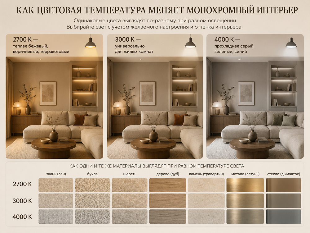 Как освещать монохромный интерьер