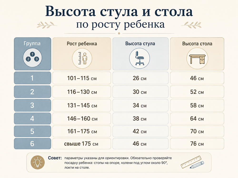 Ориентируйтесь на рост ребенка при выборе стула