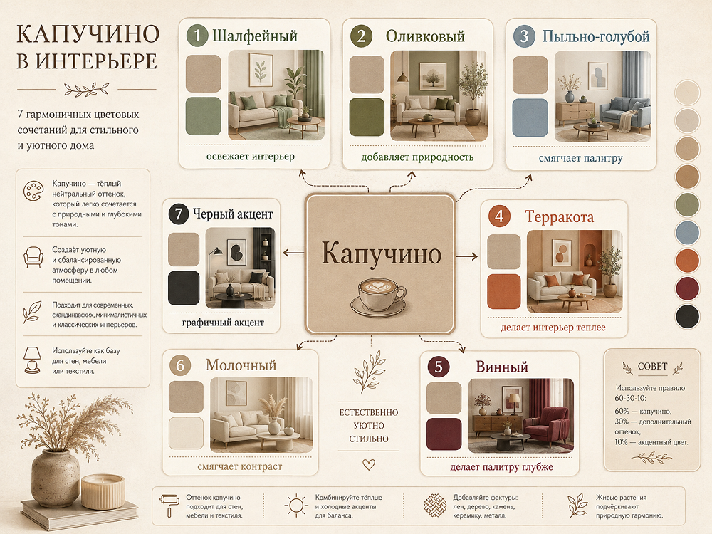Цвета, которые сочетаются с цветом капучино
