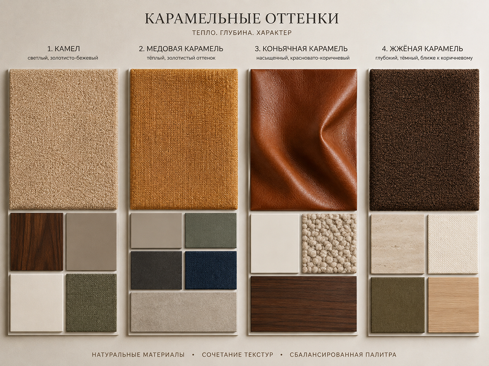 Четыре карамельных оттенка дают разный эффект