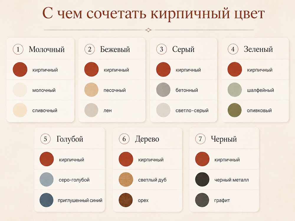 С какими цветами сочетать кирпичный