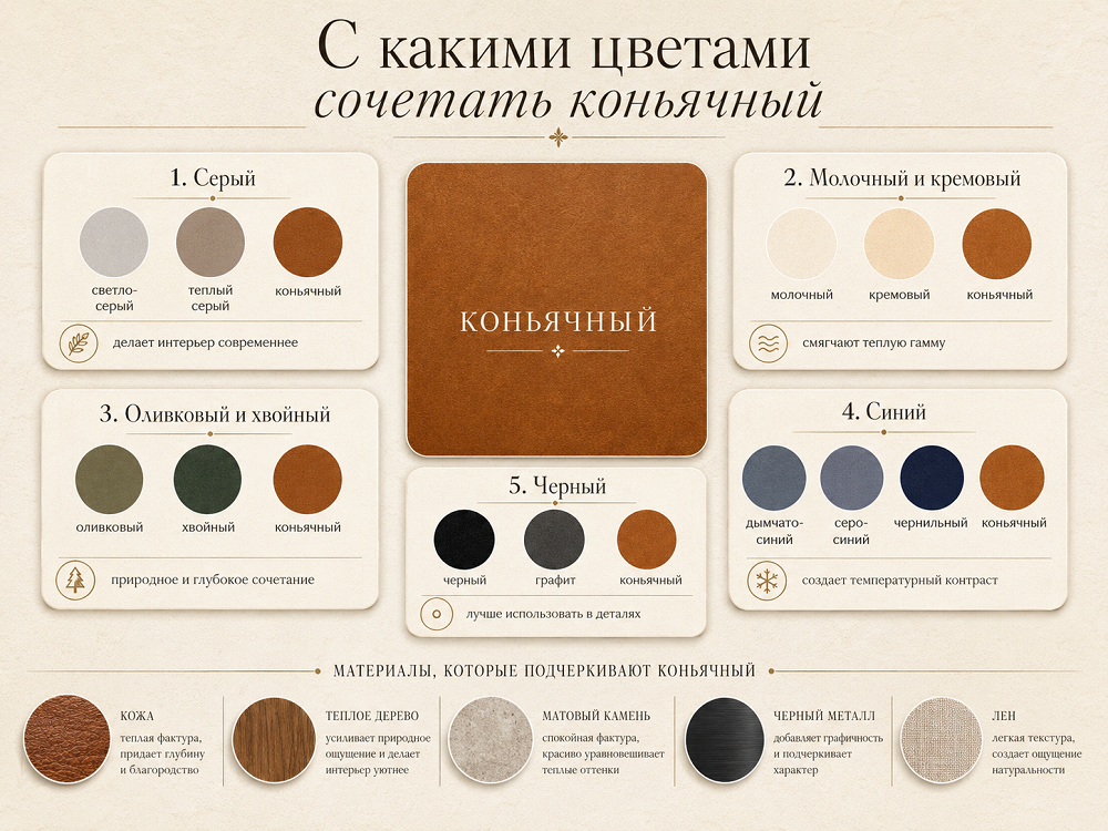 С какими цветами сочетать коньячный