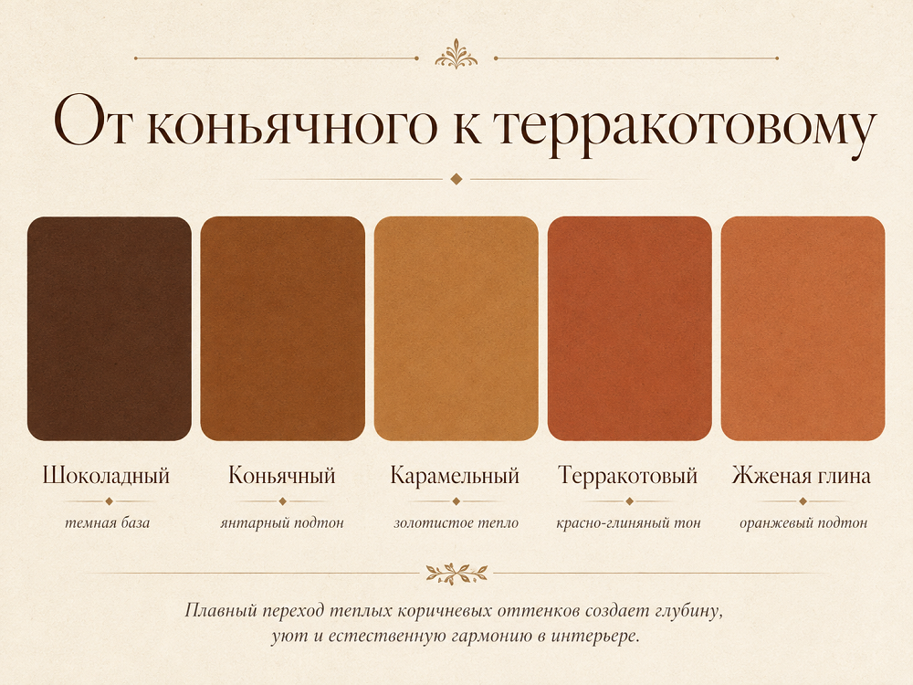 Что такое коньячный цвет и чем он отличается от шоколадного и терракотового
