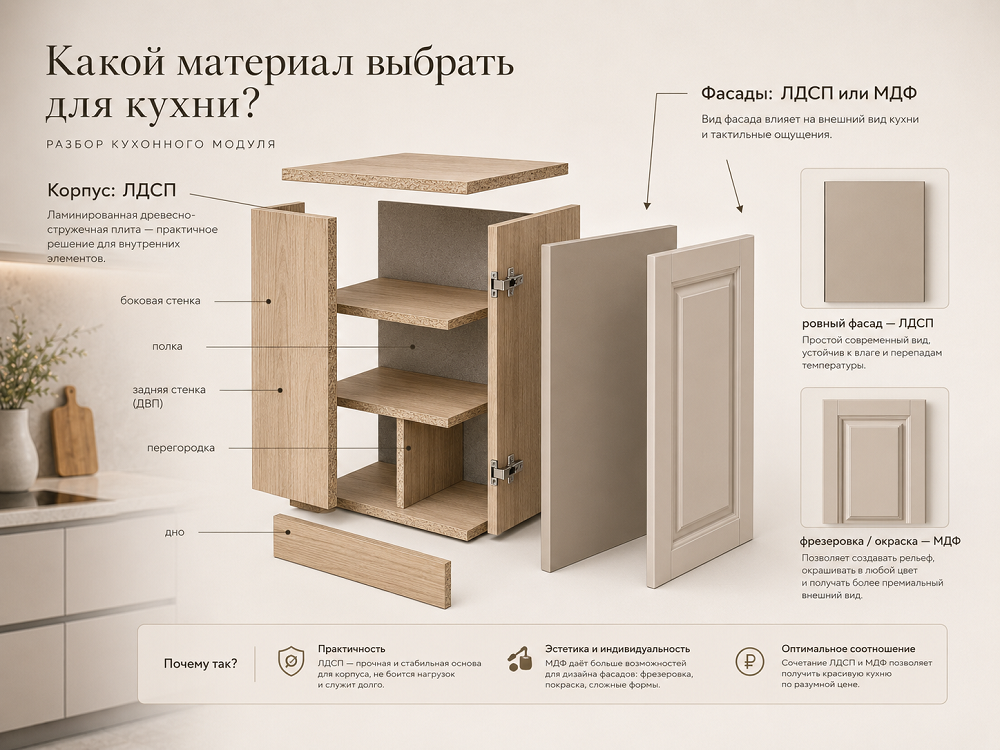 Что выбрать для кухни: МДФ или ЛДСП