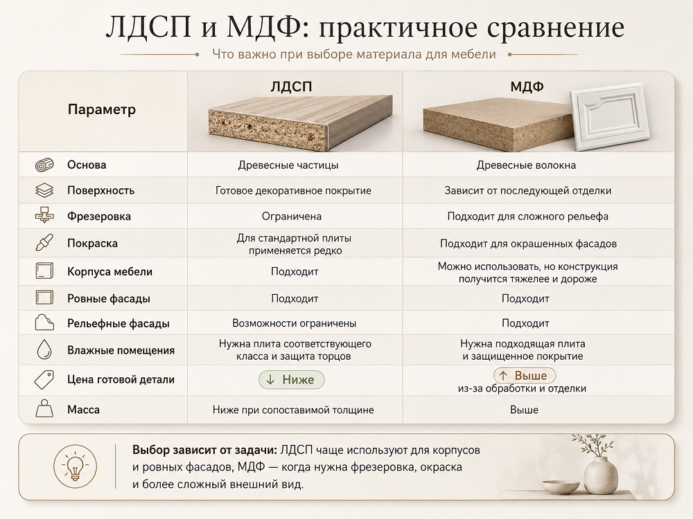 Сравнение свойств МДФ и ЛДСП