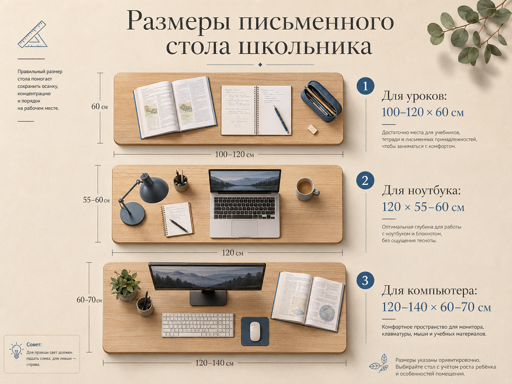 Какой размер столешницы нужен школьнику