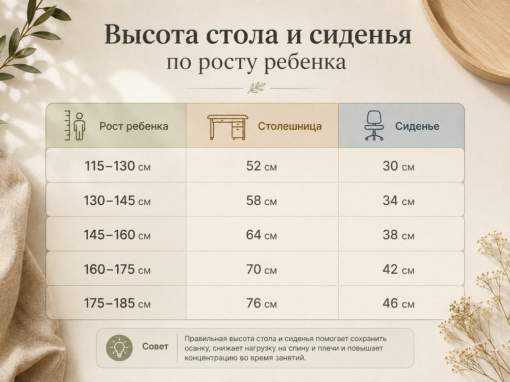 Высота стола по росту ребенка
