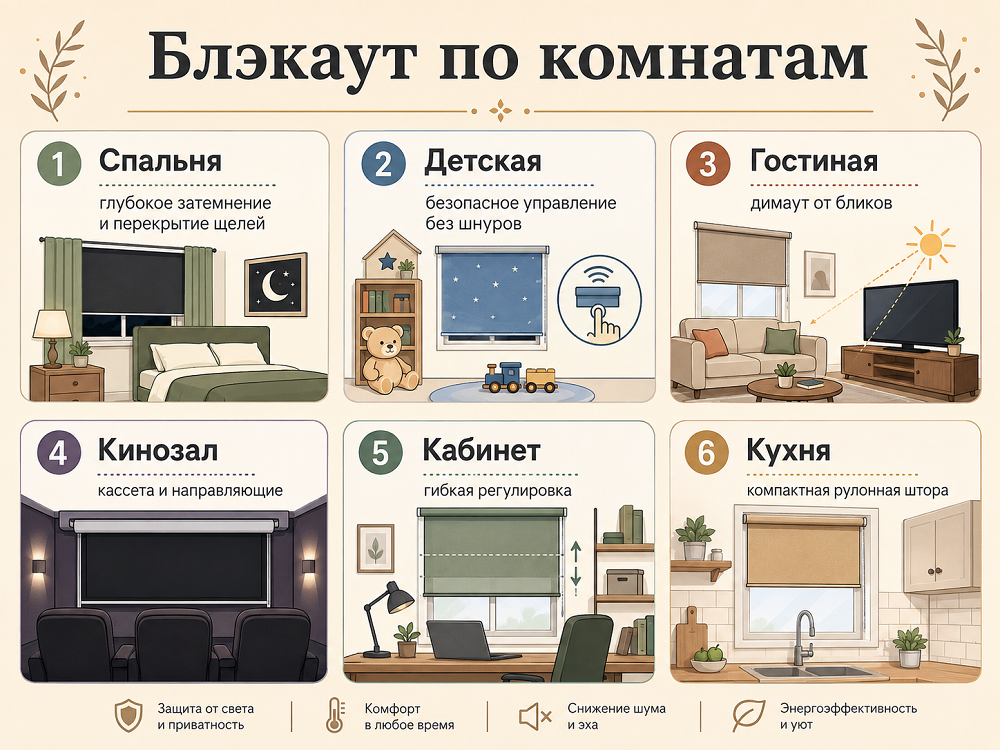 Какие шторы блэкаут подходят для разных комнат