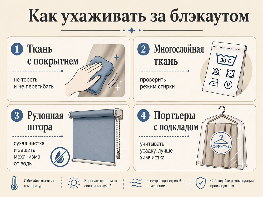 Как ухаживать за шторами блэкаут