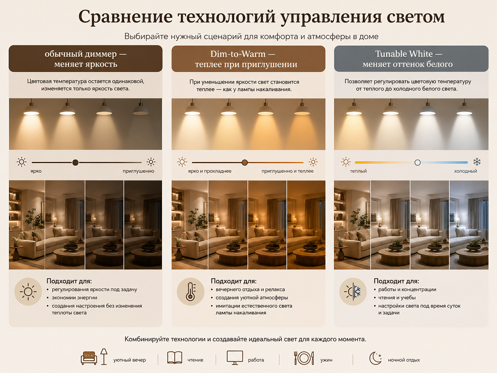 Обычный диммер не меняет температуру света