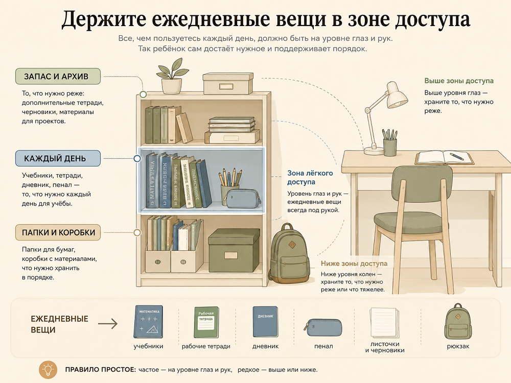Система хранения становится понятнее, если вещи каждый раз возвращаются в одно и то же место