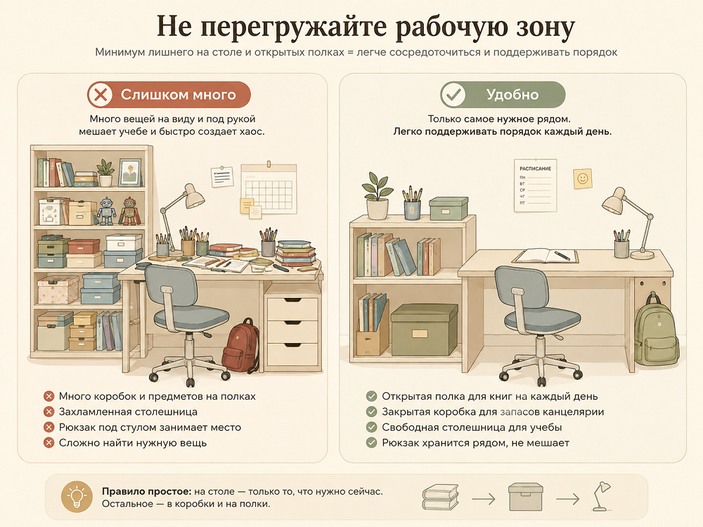 Не пытайтесь хранить все возле письменного стола