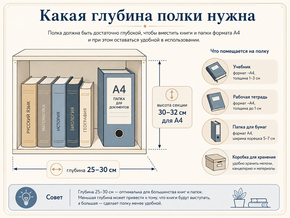 Какая глубина полки нужна