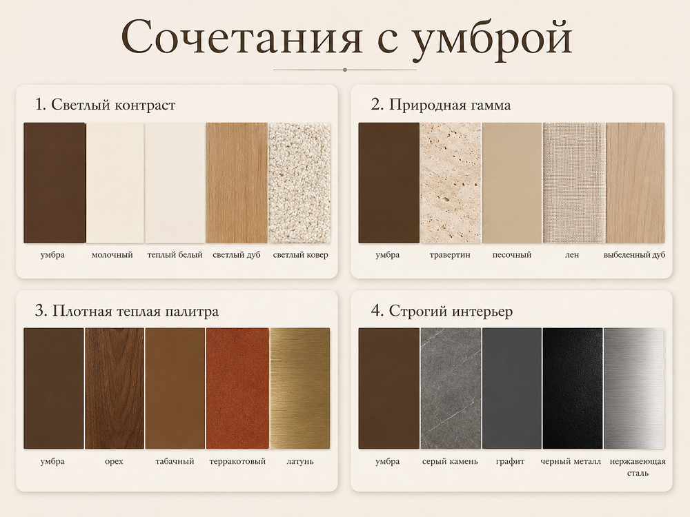 Какие цвета и материалы сочетать с умброй