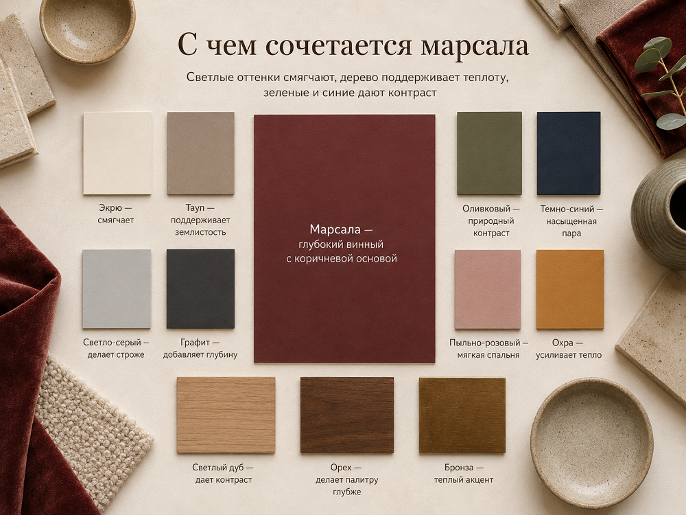 С какими цветами сочетается марсала