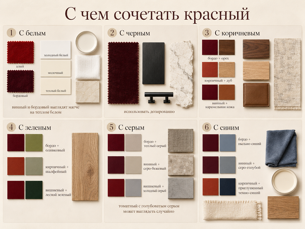 С чем сочетать красный в интерьере