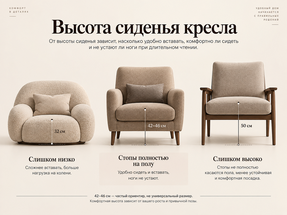 Высоту сиденья нужно проверять прямо в кресле. Сядьте, упершись на спинку, и поставьте обе стопы на пол