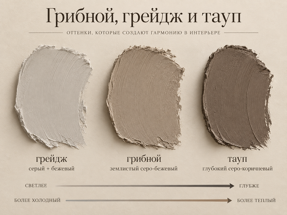 Грибной, грейдж и тауп: в чем разница