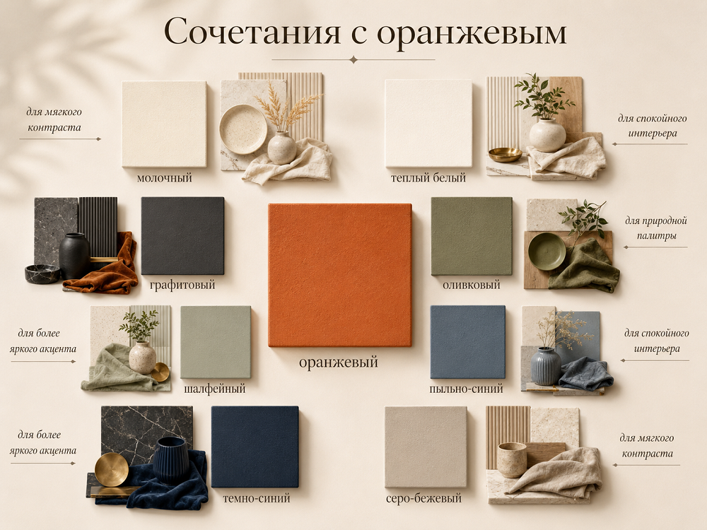 С какими цветами сочетается оранжевый в интерьере