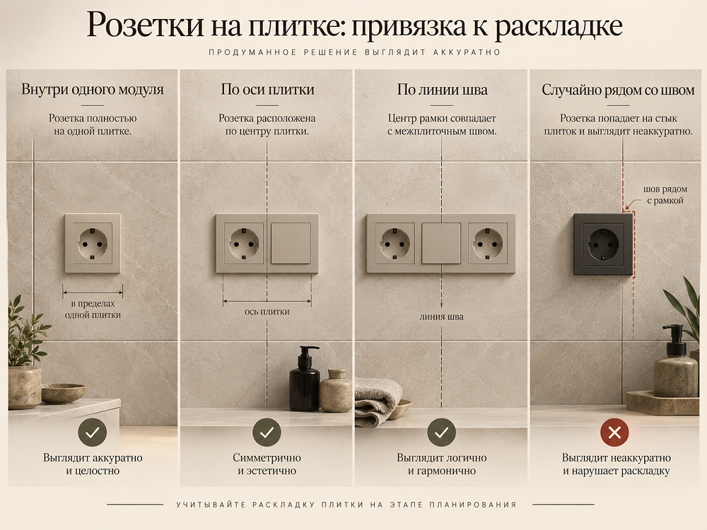Розетки и выключатели на плитке