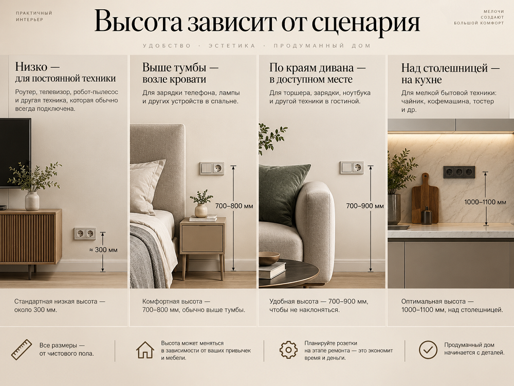 Не используйте одну высоту для всех розеток