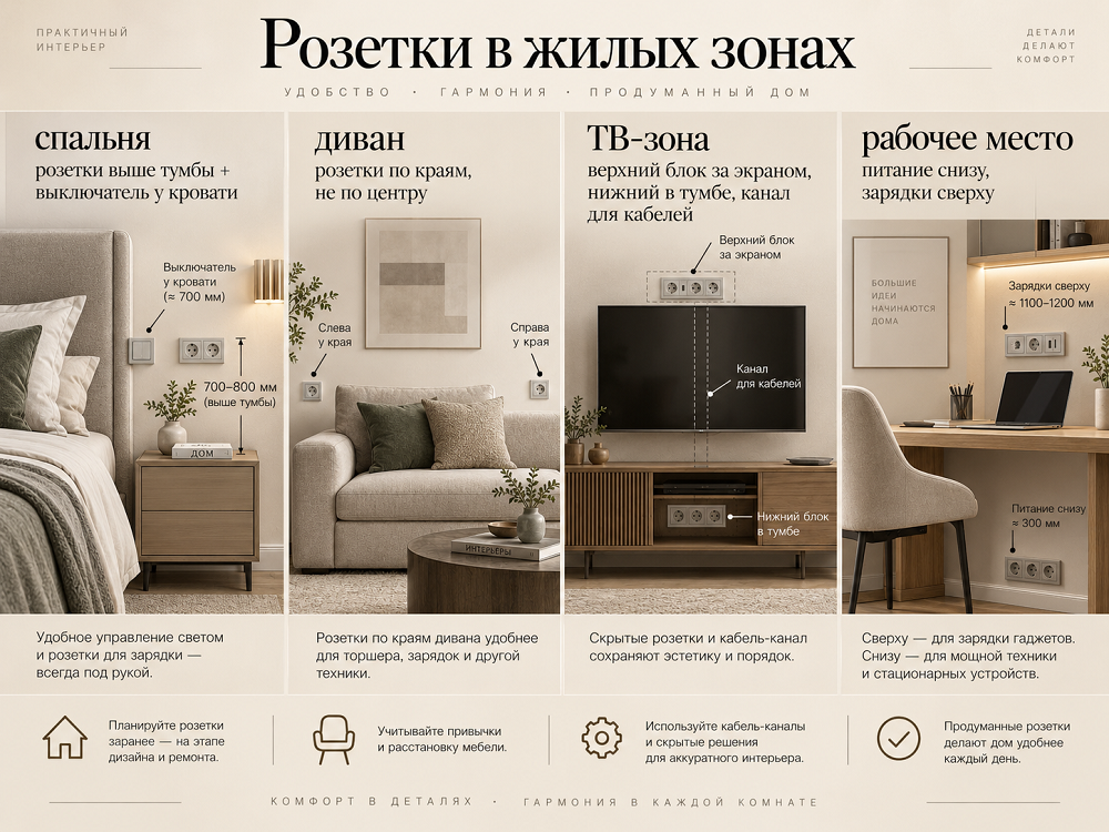 Розетки в жилых зонах