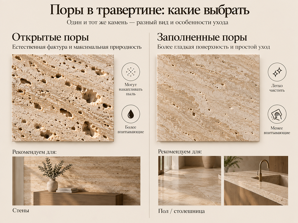 Заполненный и незаполненный травертин