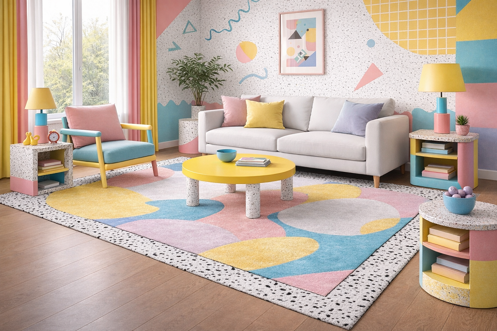 Большой ковер объединяет мебель в единую зону